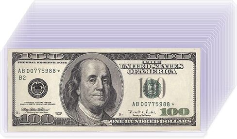ABuff 100 Pack Hard Plastic Currency Sleeves, Clear PVC Money Holder Dollar Bill Sleeves Waterproof Banknotes Top-Insert Holders for Regular Bills Protector Storage Cases Collectors, 6.8 x 2.9 Inch in Kuwait