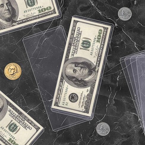 ABuff 100 Pack Hard Plastic Currency Sleeves, Clear PVC Money Holder Dollar Bill Sleeves Waterproof Banknotes Top-Insert Holders for Regular Bills Protector Storage Cases Collectors, 6.8 x 2.9 Inch in Kuwait