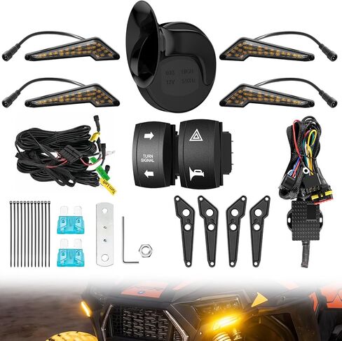 Pre-wired UTV Turn Signal with 2 Rocker Switch Kit, Universal ATV Street Legal Kit with Horn/Hazard/Blinker, Plug-and-play, Compatible with Polaris RZR/Ranger, Honda Pioneer/Talon, SXS, CFMOTO in Kuwait
