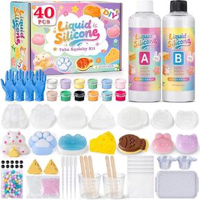 مجموعة صنع تابا اسفنجي، مجموعة اسفنجي تابا DIY، 18 أونصة فوفو اسفنجي 7 قوالب سيليكون، سيليكون سائل بنسبة 1: 1 مزيج راتنجات الايبوكسي للاسفنجي، تخفيف التوتر اسفنجي تابا، هدايا لأي مناسبة in Kuwait
