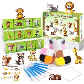 Kids Air Dry Clay Kit – 12 Animal Sculpting Set with Tools & Tutorials | Safe, Ultra-Light, No-Bake Clay | STEM Art Gift for Ages 3+ in Kuwait