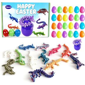 IRRONN 24Pcs Easter Eggs with 3D Printed Dragons Inside,Articulated 3D Printed Dragon for Easter Basket Stuffers,Fantasy Fidget Toyfor Kids Party Favors in Kuwait