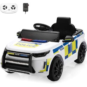 TOBBI Kids Electric Ride On Police Car, Toddlers Battery-Powered Cop Toy to Drive, 27W 4-Wheels Vehicle with Parental Remote Control/Soft Start/3 Speeds/Horn & LED for Children Ages 1-6 Years-White in Kuwait