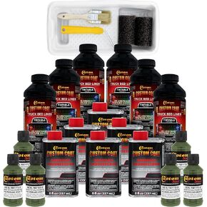 Custom Coat Federal Standard Color # 34128 Woodland Green T72 Urethane Roll-On, Brush-On or Spray-On Truck Bed Liner, 1.5 Gallon Kit with Roller Applicator Kit - Textured Auto Protective Coating in Kuwait