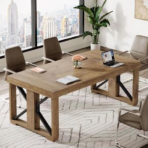 Tribesigns 5.9 ft Conference Table for 6-8 People, 70.87" Rectangle Meeting Table with Strong Double Pedestal, Large Business Seminar Desk for Office, Brown in Kuwait