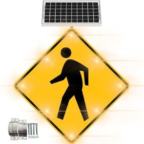 24"/30" Solar-Powered LED Pedestrian Traffic Signs LED Flashing Crossing Sign, Pedestrian Road Traffic Blinking Warning Signs with Mounting Accessories,for School Urban/Road Commun in Kuwait