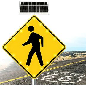 Solar Powered Pedestrian Crossing Sign LED Flashing Pedestrian Sign, Aluminum Pedestrians Road Warning Signs Traffic, Heavy Duty Rust-Proof Metal Frame, for School Urban/Road Commu in Kuwait