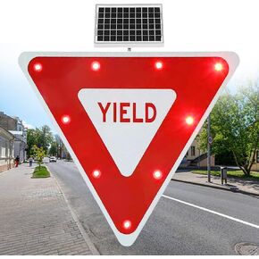LED Aluminum Solar Traffic Sign - Weatherproof, Easy Install, Flashing Lights for Pedestrian Crossings, Schools & Logistics Parks, Includes Mounting Accessories in Kuwait