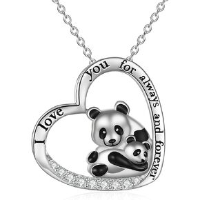 POPKIMI Panda Necklace Sterling Silver Crystal Origami Panda Necklace for Women Girls Wife Mom I Love You to The Moon and Back Necklace Birthday Gifts in Kuwait