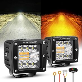 Auxbeam 6 Modes Amber White Series LED Cubes, 3Inch 72W LED Pods Dual Color Off-Road Strobe Lights, Spot Flood Combo Driving Offroad Ditch Lights Flashing Warning Functional, Pair in Kuwait