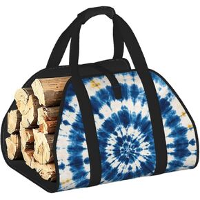 Indigo Tie Dye Firewood Carrier Bag-Heavy Duty Canvas Log Tote, Waterproof Wood Hauler With Padded Handles in Kuwait