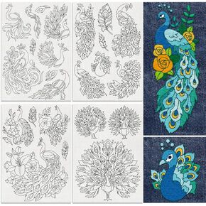24Pcs Peacock Water Soluble Hand Sewing Stabilizers, 8.3"x11.7" Peacock Embroidery Pattern Stabilizer, 4 Sheets Animal Stick and Stitch Embroidery Paper Sticker in Kuwait