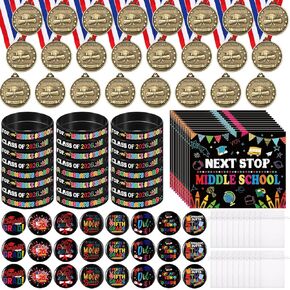 Sabary 24 Sets 5th Grade Graduation Gifts Elementary Primary School Graduation Medal with Neck Ribbon Silicone Wristbands 5th Congrats Grade Silicone Wristbands Greeting Card with Organza Bags in Kuwait