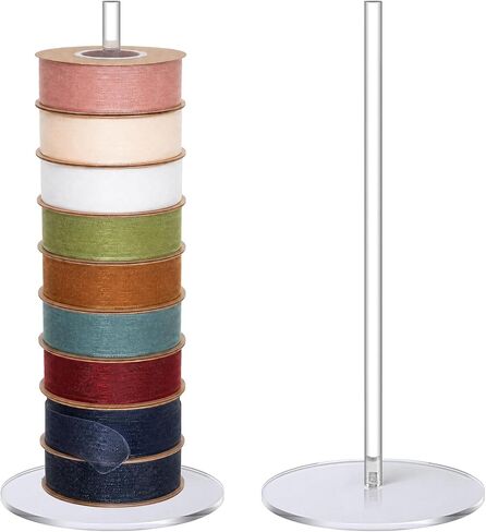 2PCS Acrylic Ribbon Storage Rack Holder, RibbonTape for Sewing Craft Mesh Thread Tape Wreath Crochet Roll for Big Roll Ribbon(to 100yard) Florist Arts Wrapping Gift 9.84inch Height (2) in Kuwait