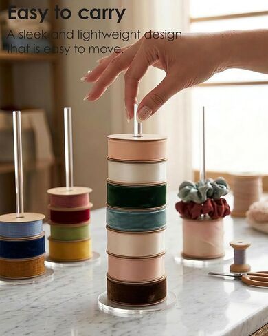 2PCS Acrylic Ribbon Storage Rack Holder, RibbonTape for Sewing Craft Mesh Thread Tape Wreath Crochet Roll for Big Roll Ribbon(to 100yard) Florist Arts Wrapping Gift 9.84inch Height (2) in Kuwait