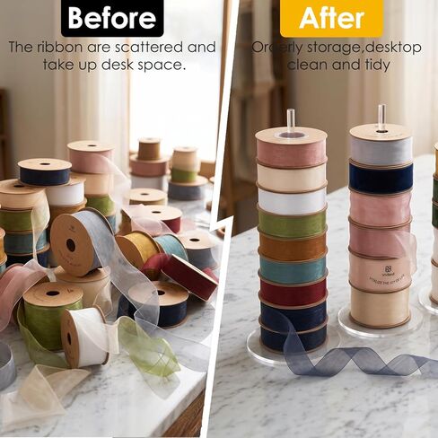 2PCS Acrylic Ribbon Storage Rack Holder, RibbonTape for Sewing Craft Mesh Thread Tape Wreath Crochet Roll for Big Roll Ribbon(to 100yard) Florist Arts Wrapping Gift 9.84inch Height (2) in Kuwait