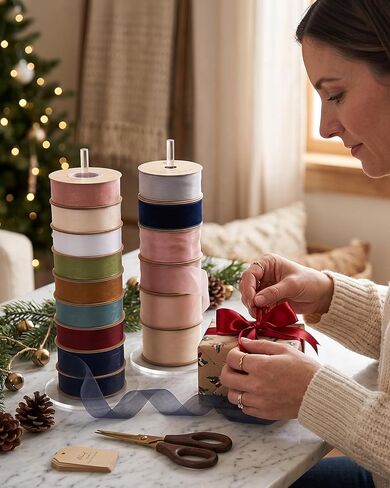 2PCS Acrylic Ribbon Storage Rack Holder, RibbonTape for Sewing Craft Mesh Thread Tape Wreath Crochet Roll for Big Roll Ribbon(to 100yard) Florist Arts Wrapping Gift 9.84inch Height (2) in Kuwait