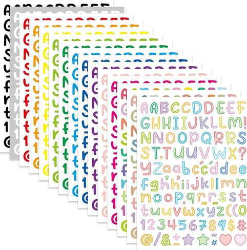 Alphabet Stickers, 15 Sheets, 1500Pcs Multicolor Vinyl Self-Adhesive Letter Number Stickers, ABC Number Labels with Symbols for Mailbox, Door, Sign, Notebook, Classroom Decor, DIY Crafts Art Making in Kuwait