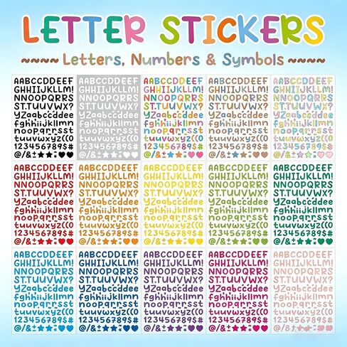 Alphabet Stickers, 15 Sheets, 1500Pcs Multicolor Vinyl Self-Adhesive Letter Number Stickers, ABC Number Labels with Symbols for Mailbox, Door, Sign, Notebook, Classroom Decor, DIY Crafts Art Making in Kuwait