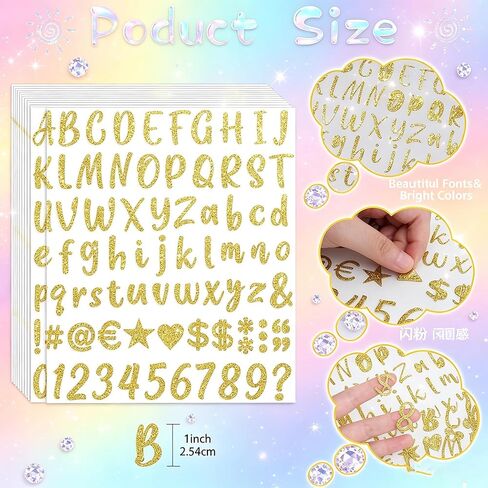 Gold Glitter Letter Stickers 10 Sheets 1 Inch Self-Adhesive Vinyl Alphabet Number Stickers for Graduation Cap Scrapbooking Water Bottles Cups Crafts & Classroom Decor 800Pcs in Kuwait