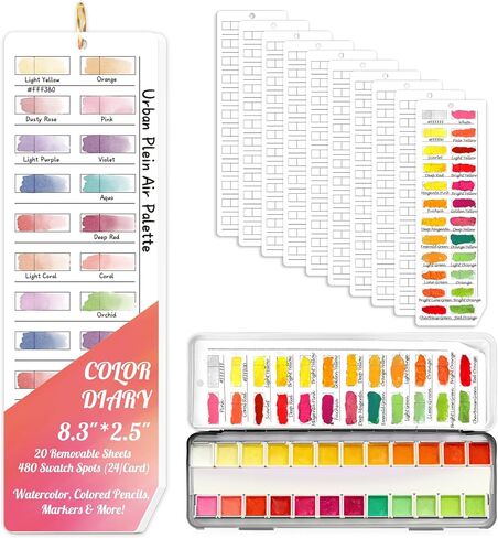 20 Sheets Painters Color Diary with Ring 24-Pan Size Watercolor Paper Swatch Cards Fits Empty Watercolor Palette Color Palette Cards for 480 Colors Color Swatch Book for Markers Colored Pencil in Kuwait