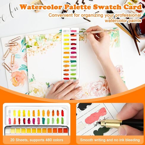 20 Sheets Painters Color Diary with Ring 24-Pan Size Watercolor Paper Swatch Cards Fits Empty Watercolor Palette Color Palette Cards for 480 Colors Color Swatch Book for Markers Colored Pencil in Kuwait
