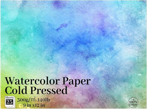 Watercolor Paper 9x12 Inch-100% Cotton Watercolor Pad,25 Sheets,300gsm/140lb Cold Press, Acid-Free, Professional Artist Quality in Kuwait