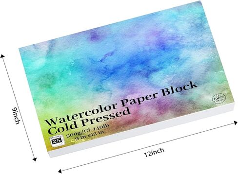Watercolor Paper 9x12 Inch-100% Cotton Watercolor Pad,25 Sheets,300gsm/140lb Cold Press, Acid-Free, Professional Artist Quality in Kuwait