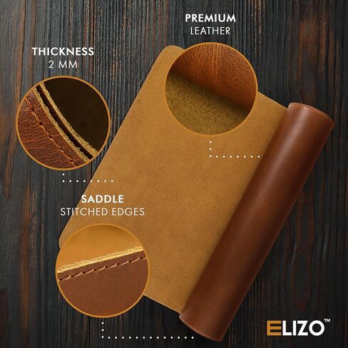 Elizo Real Leather Desk Mat Set (24X14) Large Desk Cover Desk Blotter Protector Computer Gaming Mouse Pad Table Laptop Office Desktop Accessories Cognac in Kuwait