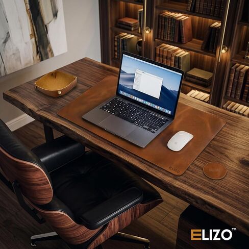 Elizo Real Leather Desk Mat Set (24X14) Large Desk Cover Desk Blotter Protector Computer Gaming Mouse Pad Table Laptop Office Desktop Accessories Cognac in Kuwait