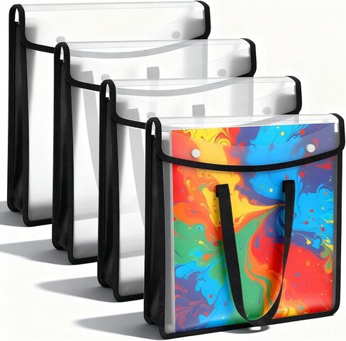 4 Pcs Expandable Scrapbook Paper Storage Organizer, 12x12 Inch Folio with Portable Handle and Hook and Loop Closure for Holding Craft Paper Vinyl Photos Cardstock, Black in Kuwait