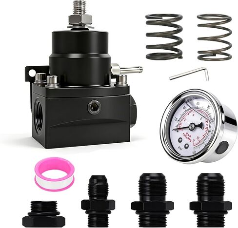 طقم منظم ضغط الوقود EFI قابل للتعديل مع منفذ تغذية AN8 ومنفذ إرجاع AN6 (3-70PSI)، أسود in Kuwait