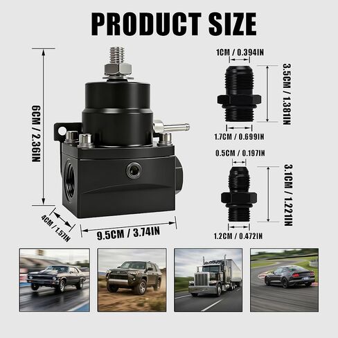طقم منظم ضغط الوقود EFI قابل للتعديل مع منفذ تغذية AN8 ومنفذ إرجاع AN6 (3-70PSI)، أسود in Kuwait