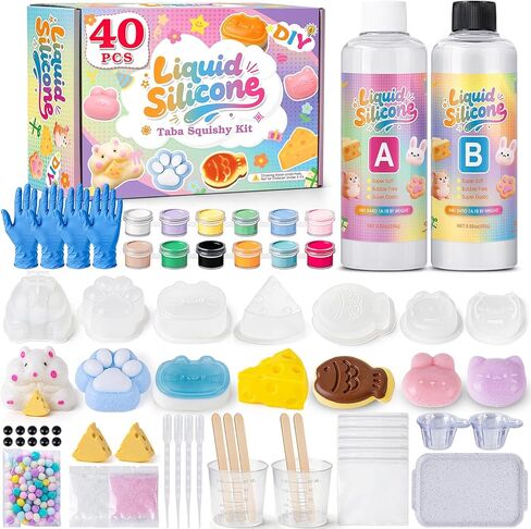 مجموعة صنع تابا اسفنجي، مجموعة اسفنجي تابا DIY، 18 أونصة فوفو اسفنجي 7 قوالب سيليكون، سيليكون سائل بنسبة 1: 1 مزيج راتنجات الايبوكسي للاسفنجي، تخفيف التوتر اسفنجي تابا، هدايا لأي مناسبة in Kuwait