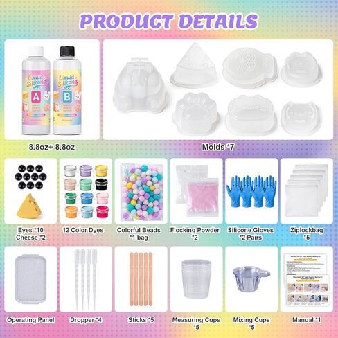 مجموعة صنع تابا اسفنجي، مجموعة اسفنجي تابا DIY، 18 أونصة فوفو اسفنجي 7 قوالب سيليكون، سيليكون سائل بنسبة 1: 1 مزيج راتنجات الايبوكسي للاسفنجي، تخفيف التوتر اسفنجي تابا، هدايا لأي مناسبة in Kuwait