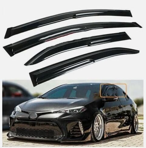 واقيات المطر منحرفة للنوافذ متوافقة مع 2014-2018 Toyota Corolla JDM، 2014 2015 2016 2017 2018، أقنعة نافذة بنمط موجين خارج القناة - 4 قطع، أسود ولامع in Kuwait