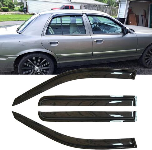 4pcs Window Deflectors for 92-11 Mercury Grand Marquis (Excl. Landau Roof), 98-11 Ford Crown Vic Short Rears, 03 Mercury Marauder, Out-Channel Rain Guard Shades, Side Window Visor 94228 in Saudi Arabia