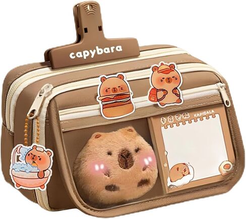 Cute Capybara Pencil Case, Kawaii Pouch Stationery Set, Stationery Pouch Set with Plush Brooch, Pens, Sticky Notes, Keychain, Stickers, whiteout Correction Tape, Large Capacity Multi-layers Pen Case in Kuwait