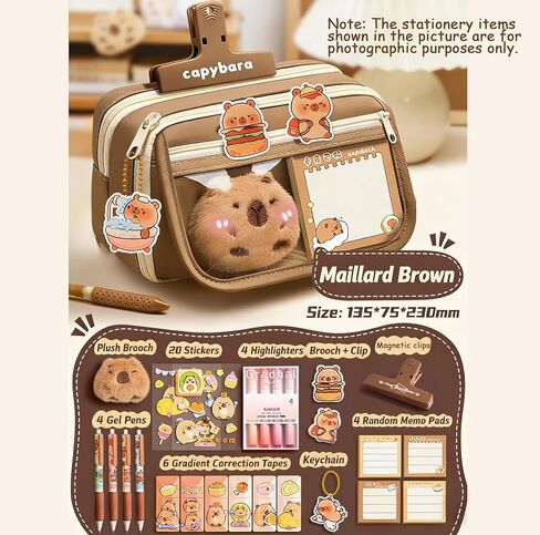 Cute Capybara Pencil Case, Kawaii Pouch Stationery Set, Stationery Pouch Set with Plush Brooch, Pens, Sticky Notes, Keychain, Stickers, whiteout Correction Tape, Large Capacity Multi-layers Pen Case in Kuwait