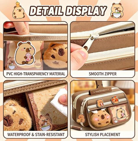 Cute Capybara Pencil Case, Kawaii Pouch Stationery Set, Stationery Pouch Set with Plush Brooch, Pens, Sticky Notes, Keychain, Stickers, whiteout Correction Tape, Large Capacity Multi-layers Pen Case in Kuwait