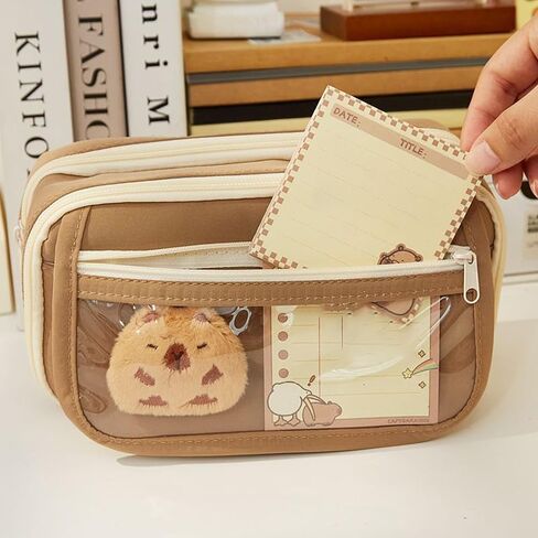 Cute Capybara Pencil Case, Kawaii Pouch Stationery Set, Stationery Pouch Set with Plush Brooch, Pens, Sticky Notes, Keychain, Stickers, whiteout Correction Tape, Large Capacity Multi-layers Pen Case in Kuwait