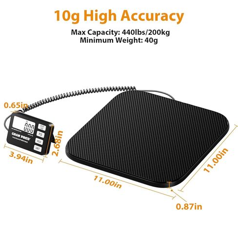 GRAM PRES Shipping Scale 440 lbs/10g Digital Postal Scale with LCD Display, Hold/Tare/Pcs Functions for Packages/Luggage/Post Office/Dog, Battery & USB Cable Included in Kuwait