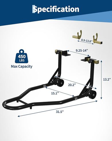GarveeTech Motorcycle Stand Lift Rear Wheels Lift 450LBS Capacity with U+L Adjustable Swingarm Spool, Black in Kuwait