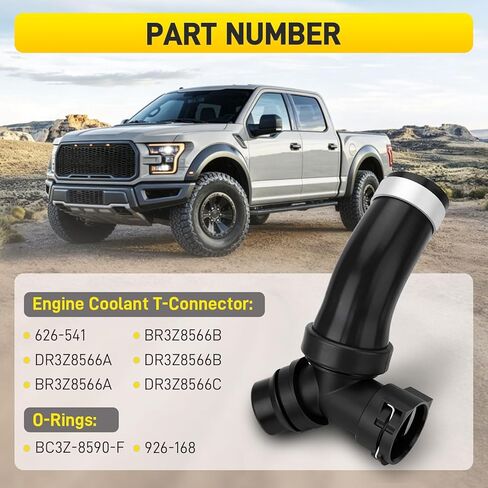 Radiator Heater Hose T Connector with O-Rings Compatible with 2011-2019 Ford F-150, Mustang 5.0L V8 Engine Coolant Pipe Replace# 626-541, DR3Z8566A, BR3Z8566A in Kuwait