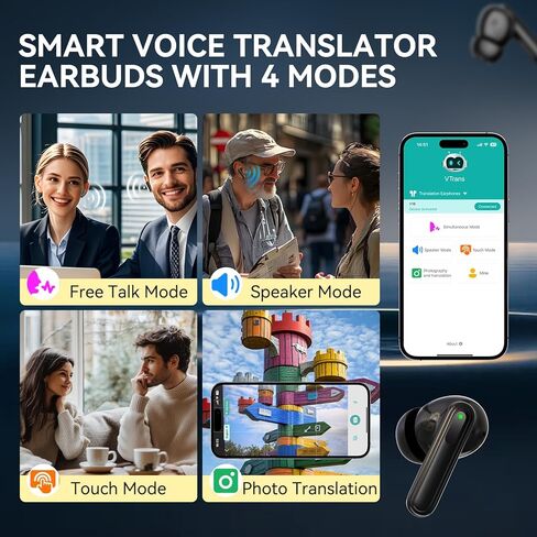 Language Translator Earbuds, Online Translation No Subscription Needed, 3-in-1 Translator Earphones 150 Languages & Accents & 8 Offline Translation Packs Active Noise Cancellation,Transparency in Kuwait
