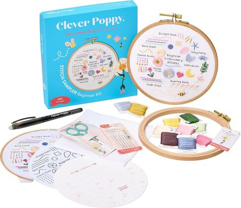 طقم تطريز للمبتدئين من Clever Poppy Stitch Sampler - طقم تطريز سهل للمبتدئين مع الطوق والخيط والأنماط - طقم تطريز يدوي للبالغين والمراهقين - طقم تطريز كامل للمبتدئين in Kuwait