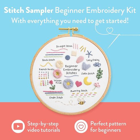 طقم تطريز للمبتدئين من Clever Poppy Stitch Sampler - طقم تطريز سهل للمبتدئين مع الطوق والخيط والأنماط - طقم تطريز يدوي للبالغين والمراهقين - طقم تطريز كامل للمبتدئين in Kuwait