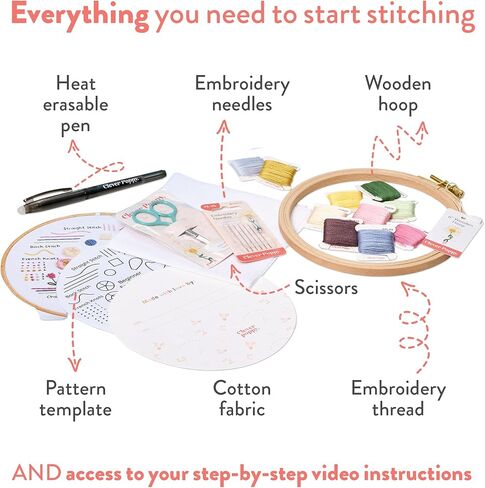 طقم تطريز للمبتدئين من Clever Poppy Stitch Sampler - طقم تطريز سهل للمبتدئين مع الطوق والخيط والأنماط - طقم تطريز يدوي للبالغين والمراهقين - طقم تطريز كامل للمبتدئين in Kuwait