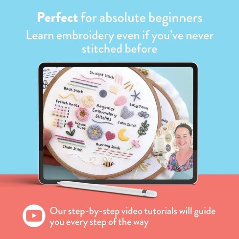 طقم تطريز للمبتدئين من Clever Poppy Stitch Sampler - طقم تطريز سهل للمبتدئين مع الطوق والخيط والأنماط - طقم تطريز يدوي للبالغين والمراهقين - طقم تطريز كامل للمبتدئين in Kuwait