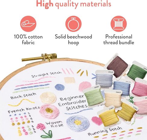 طقم تطريز للمبتدئين من Clever Poppy Stitch Sampler - طقم تطريز سهل للمبتدئين مع الطوق والخيط والأنماط - طقم تطريز يدوي للبالغين والمراهقين - طقم تطريز كامل للمبتدئين in Kuwait